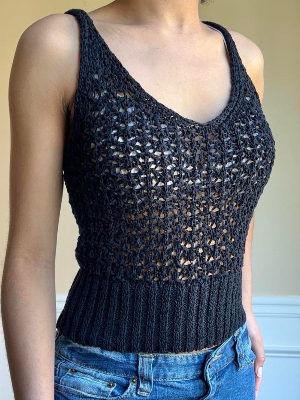 J Crew Black Crochet Tank Top